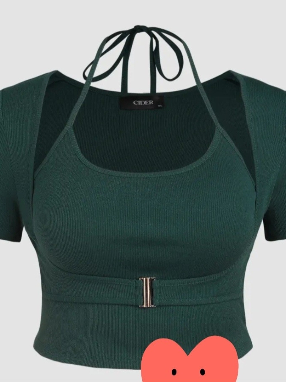 Cider Dark Green Halter-Neck Cropped Knit Top